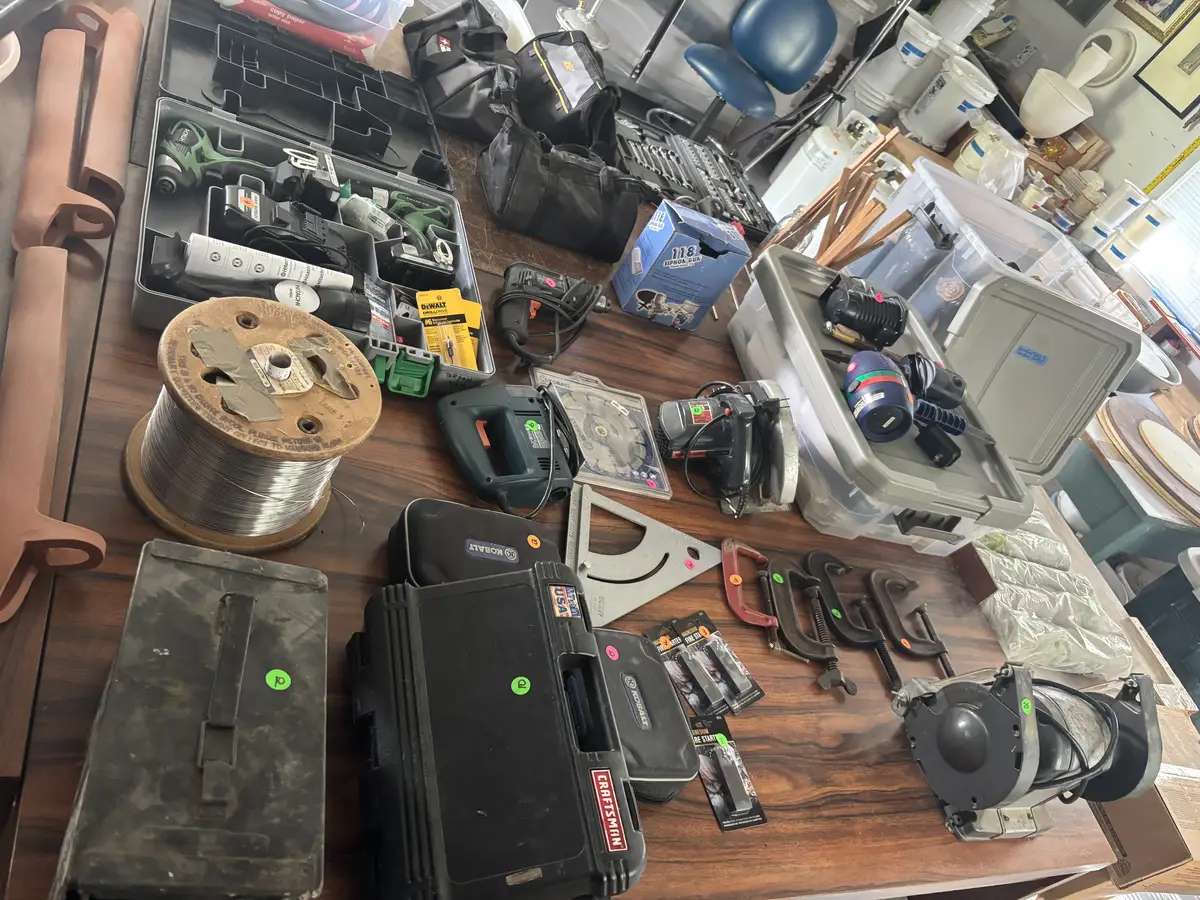 Estate items sorted and staged for an estate sale