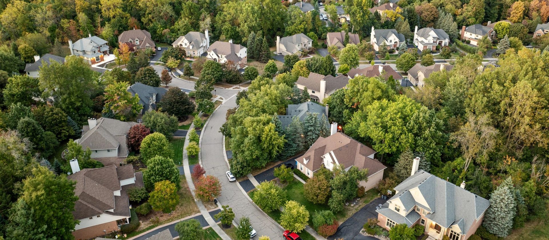 Aerial view of a Southeast Michigan neighborhood